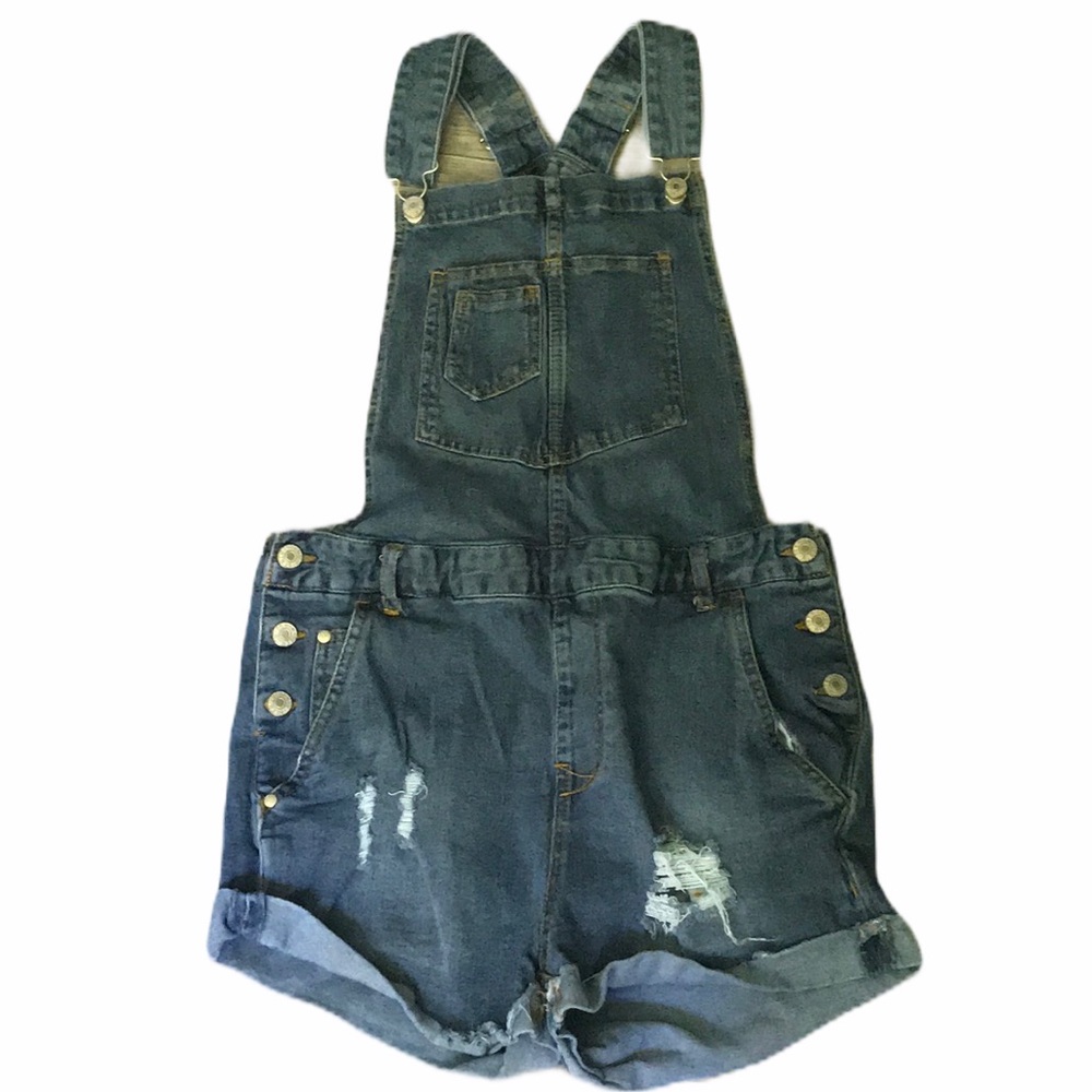 Love Tree sz M 8 Distressed Overalls Denim blue jeans Shorts summer sale!